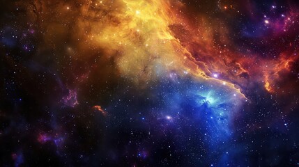 Wall Mural - cosmic nebula with an array of bright stars, showcasing a spectrum of colors from warm yellows to co