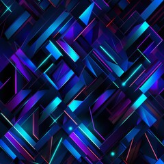 Poster - Dark Seamless pattern of blue, purple, and yellow lights on a black background with glitch effect