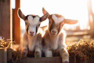 Сute little goats on the farm.