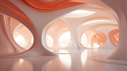 Wall Mural - Surreal orange and white room with a swirling ceiling and walls.