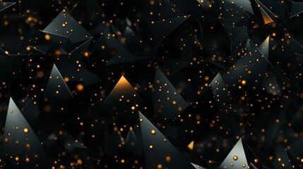 Black and gold geometric background with triangles seamless pattern.