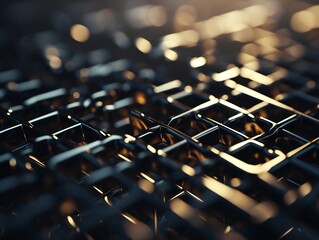 Wall Mural - Close up view of a metal grate with a regular pattern of holes.