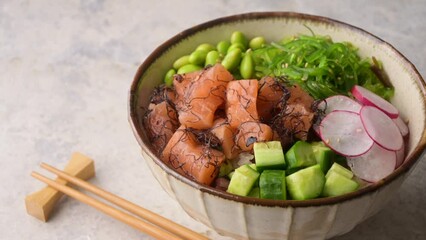 Wall Mural - salmon poke bowl  with edamame