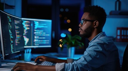 Wall Mural - attractive professional software developer coding program or engineering prompt. skilled programmer 