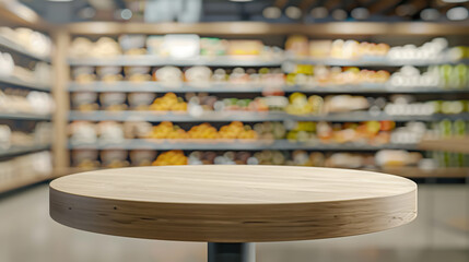 empty table with a supermarket background