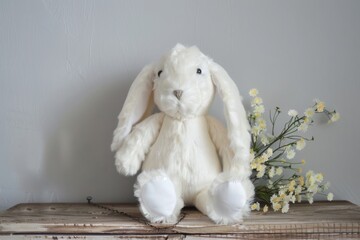 Sitting white stuffed bunny 