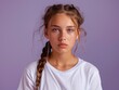 © vefimov - A young girl with a long braid in her hair, sitting or standing, can be used for various contexts such as childhood, school, family, etc