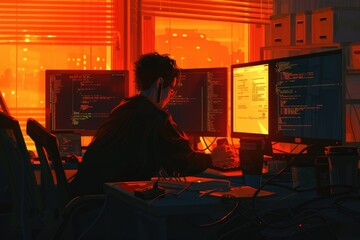Wall Mural - attractive professional software developer coding program or engineering prompt. skilled programmer 