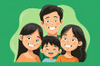 © Magnimage - Happy East Asian Family isolated on a Green Background China Japan Korea Smiling Parents Children Togetherness Joyful Cheerful Portrait Studio Photography Cultural Bonding