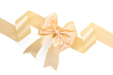 Wall Mural - Beige satin ribbon with bow isolated on white