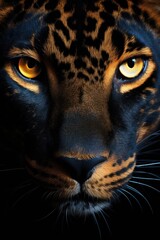 Wall Mural - close-up photo of a leopard's face with bright yellow eyes
