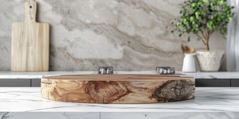 Wall Mural - A wooden cutting board sits on top of a countertop, ready for use in the kitchen