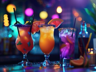 Wall Mural - A selection of colorful cocktails served in various glassware