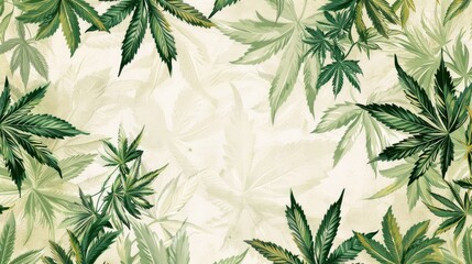 Poster - Wallpaper with a background of marijuana leaves hemp leaves in outdoor setting