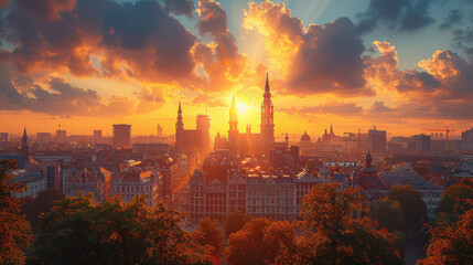 Wall Mural - Brussels, Belgium city skyline created with Generative AI technology