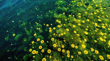 Wall Mural - The field of phytoplankton is shimmering with vibrant yellow blooms in this season