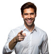 © DesignVectX - Smiling confident man pointing forward on transparent background