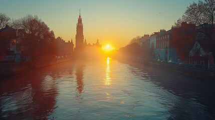 Canvas Print - Dublin, Ireland city skyline created with Generative AI technology