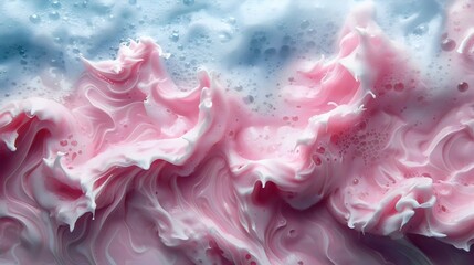 Wall Mural - Pink foam with bubbles and a blue background