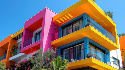 Poster - modern and luxury apartment building with vibrant colors for real estate themes created with Generative AI technology