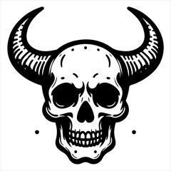 Wall Mural - Skull with horns black outline illustration.