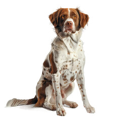 Wall Mural - Sitting brittany dog front view on white background, PNG