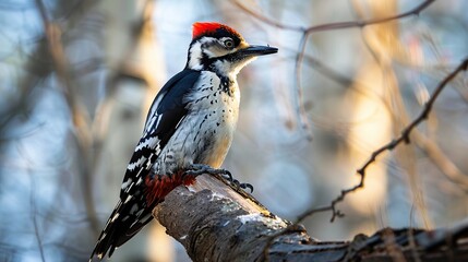 Wall Mural - White-backed Woodpecker on a Branch