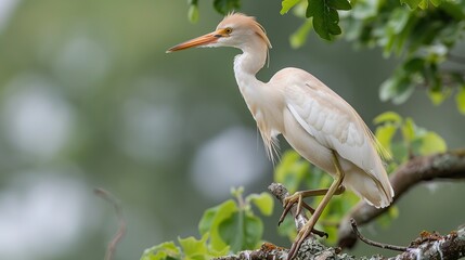 Poster - White Egret Perched on a Branch