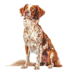 Wall Mural - sitting brittany dog on isolated white background, PNG