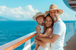 © Duckai - Happy family on vacation on an ocean cruise laughing and taking in the scenery, ample copy space, parents and child on an adventurous summer trip filled with joy