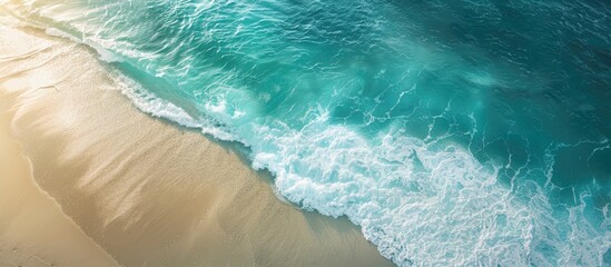 Wall Mural - Tranquil Beach Aerial View: Ideal Vacation Getaway Banner Featuring Beautiful Ocean Waves and Coastal Scenery