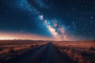 Wall Mural - A road with a long line of stars in the background.