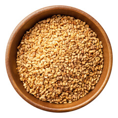 Wall Mural - Sesame seeds in a small dish top view isolated on transparent white background, clipping path