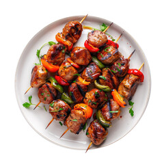 Wall Mural - A Plate of Sausage Kebabs Isolated on a Transparent Background 