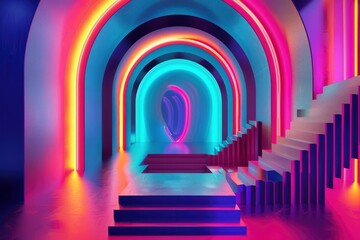 Wall Mural - 3d three dimensional abstract background with neon colors - generative ai