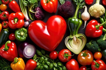 Wall Mural - Assorted vegetables in heart shape, indicating healthy and nutritious diet full of variety and freshness