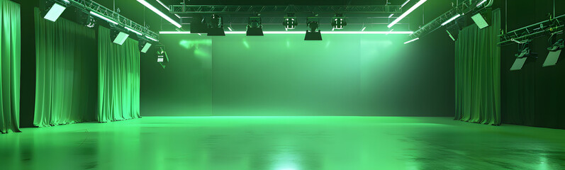 Poster - vector,empty vivid lighting green studio room background .
