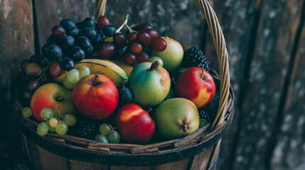 Wall Mural - fresh organic fruit filled in a basket, basket of fruits