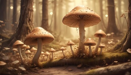 Fantasy scene with mushroom in the forest