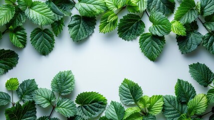 Wall Mural - green leafs with white space background Generated with AI