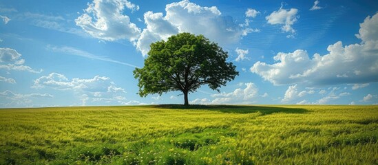 Wall Mural - Enhancing the Rural Scenery: A Tree Amidst the Countryside Field.