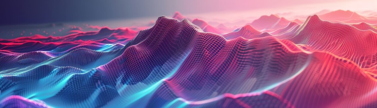 Digital Mountain Mesh Simulation on Gradient Backdrop - Futuristic Technology Background for Presentations and Projects