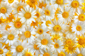 Cheerful floral background with a pattern of interconnected daisies, symbolizing the strong bonds between mothers and their children. Bright yellows and whites, playful style