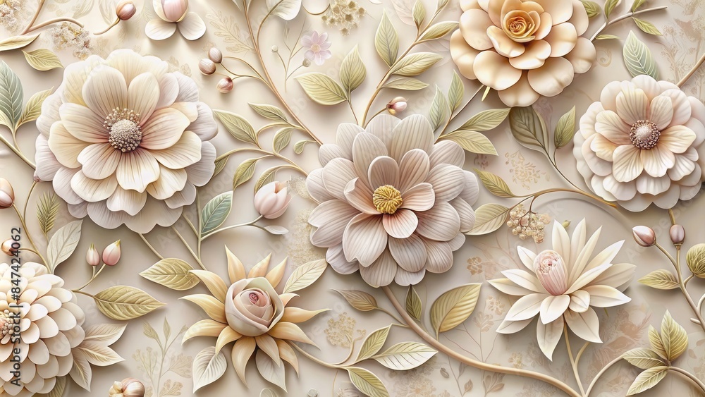 Elegant 3d floral pattern wallpaper with delicate petals and intricate ...