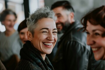 Wall Mural - Portrait of a smiling senior woman with her friends in the background