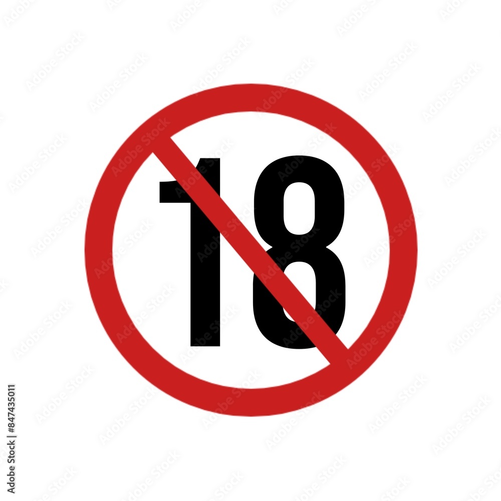 18 plus only icon. Age limit under 18 years old is forbidden red circle ...