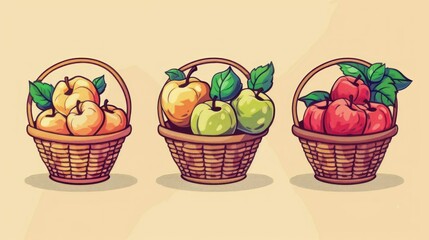 Wall Mural - Two baskets of apples with one basket having a single apple