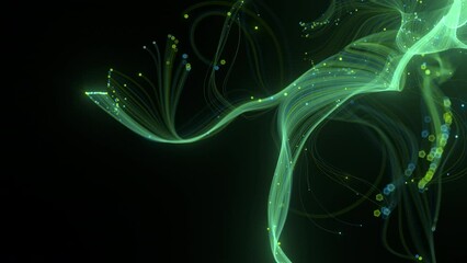 Wall Mural - futuristic stream of neon rays. optical fibers with data signals. particle trails background. commun