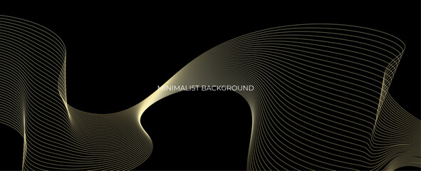 Wall Mural - Abstract glowing gold curved lines on black background. Shiny golden moving lines element. Elegant design. Luxury style. Suit for banner, poster, flyer, card, cover, website, backdrop, booklet