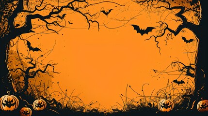 Wall Mural - Halloween party border, orange background